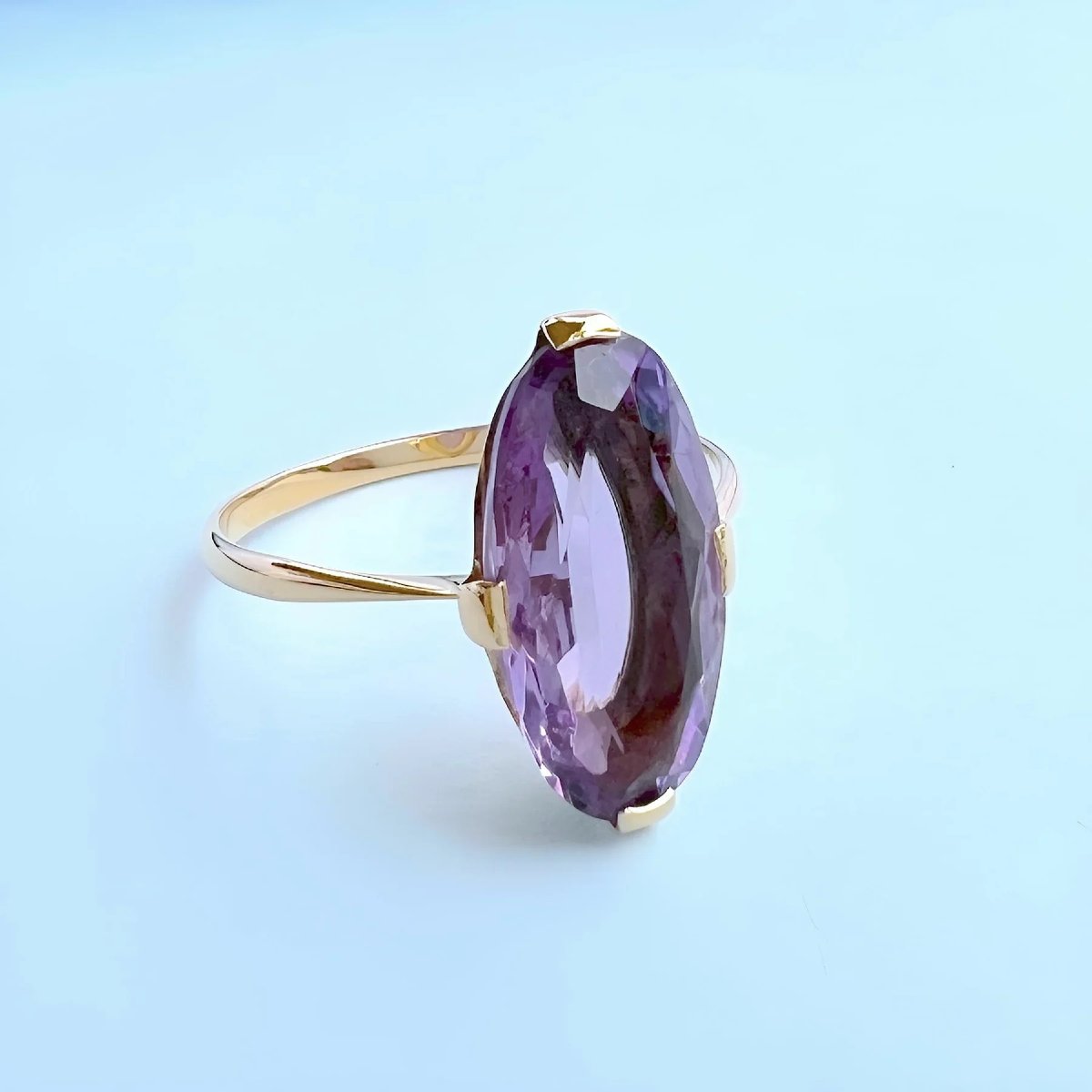 Bague Marquise Améthyste Or Jaune 18K-photo-3