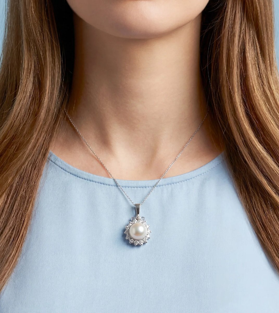 Cultured Pearl And Diamond Pendant, 18k White Gold-photo-2