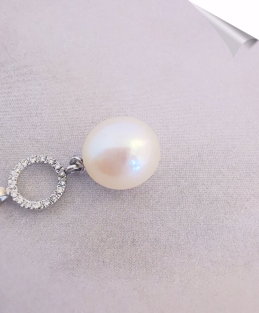 10 Mm Cultured Pearl And Diamond Pendant, 18k White Gold-photo-4