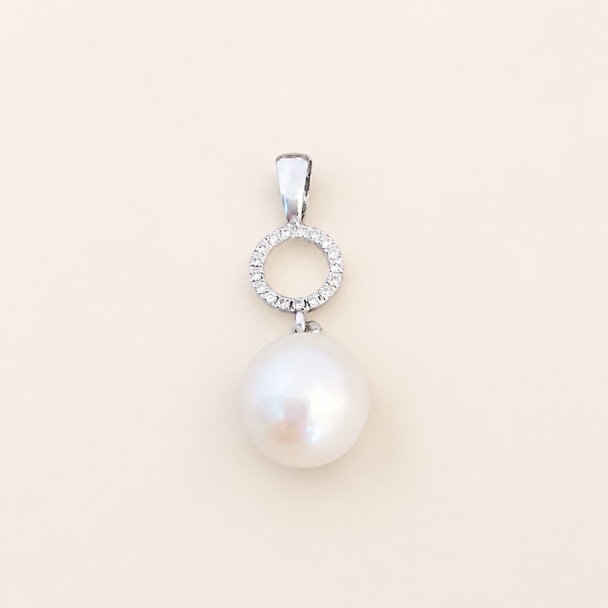 10 Mm Cultured Pearl And Diamond Pendant, 18k White Gold