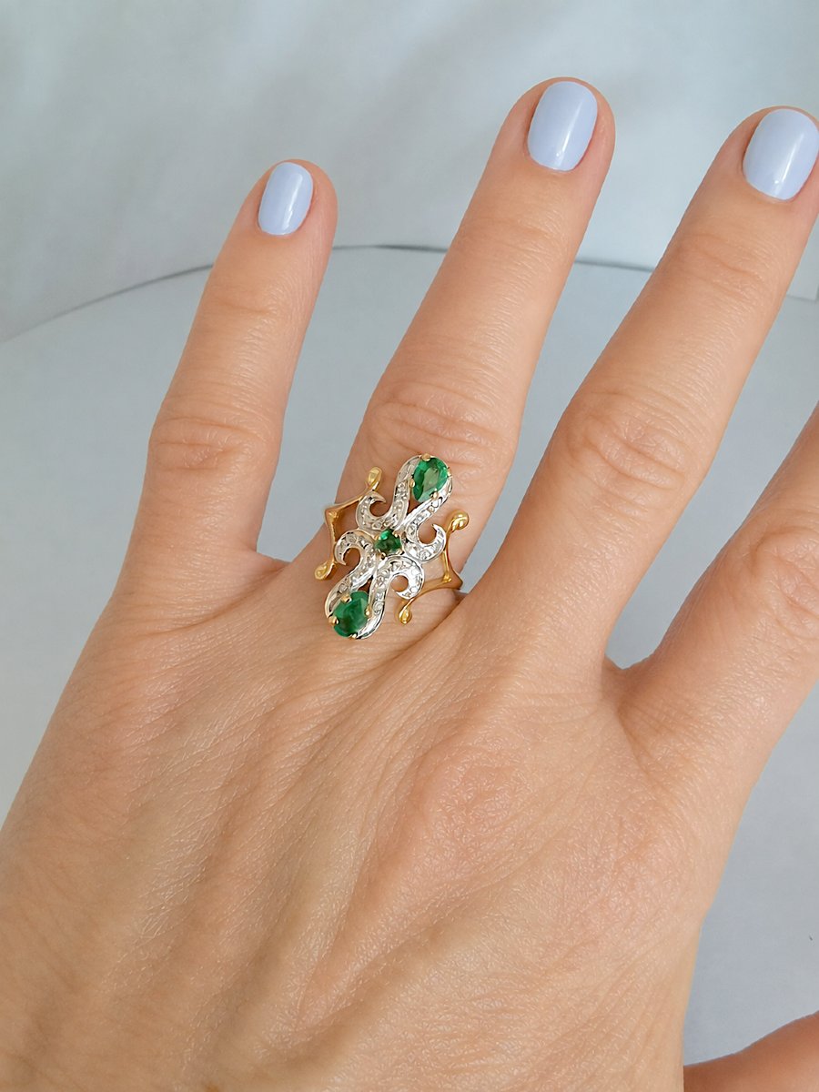 Marquise-cut Emerald And Diamond Ring, 18k Two-tone Gold-photo-2