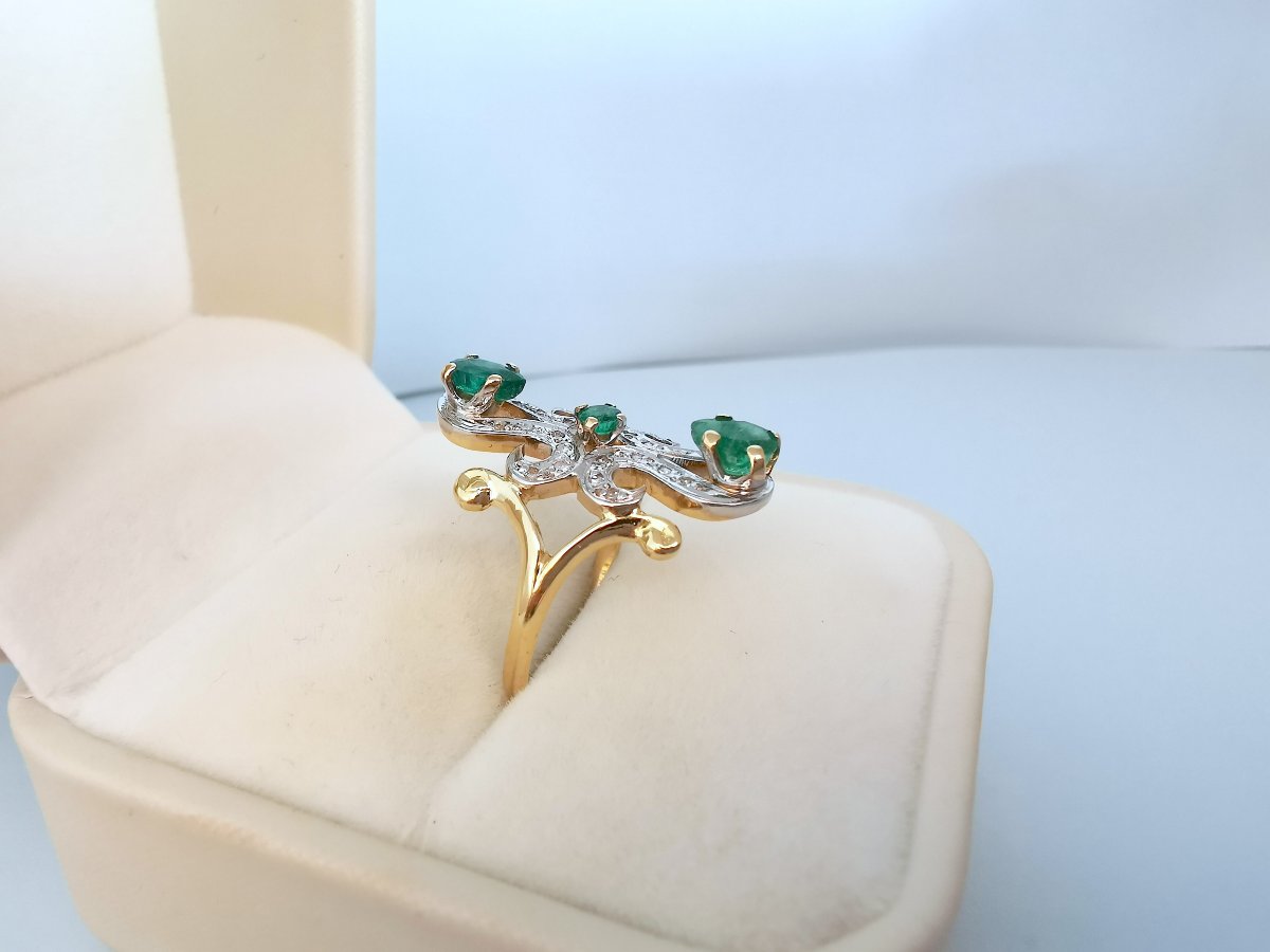 Marquise-cut Emerald And Diamond Ring, 18k Two-tone Gold-photo-3