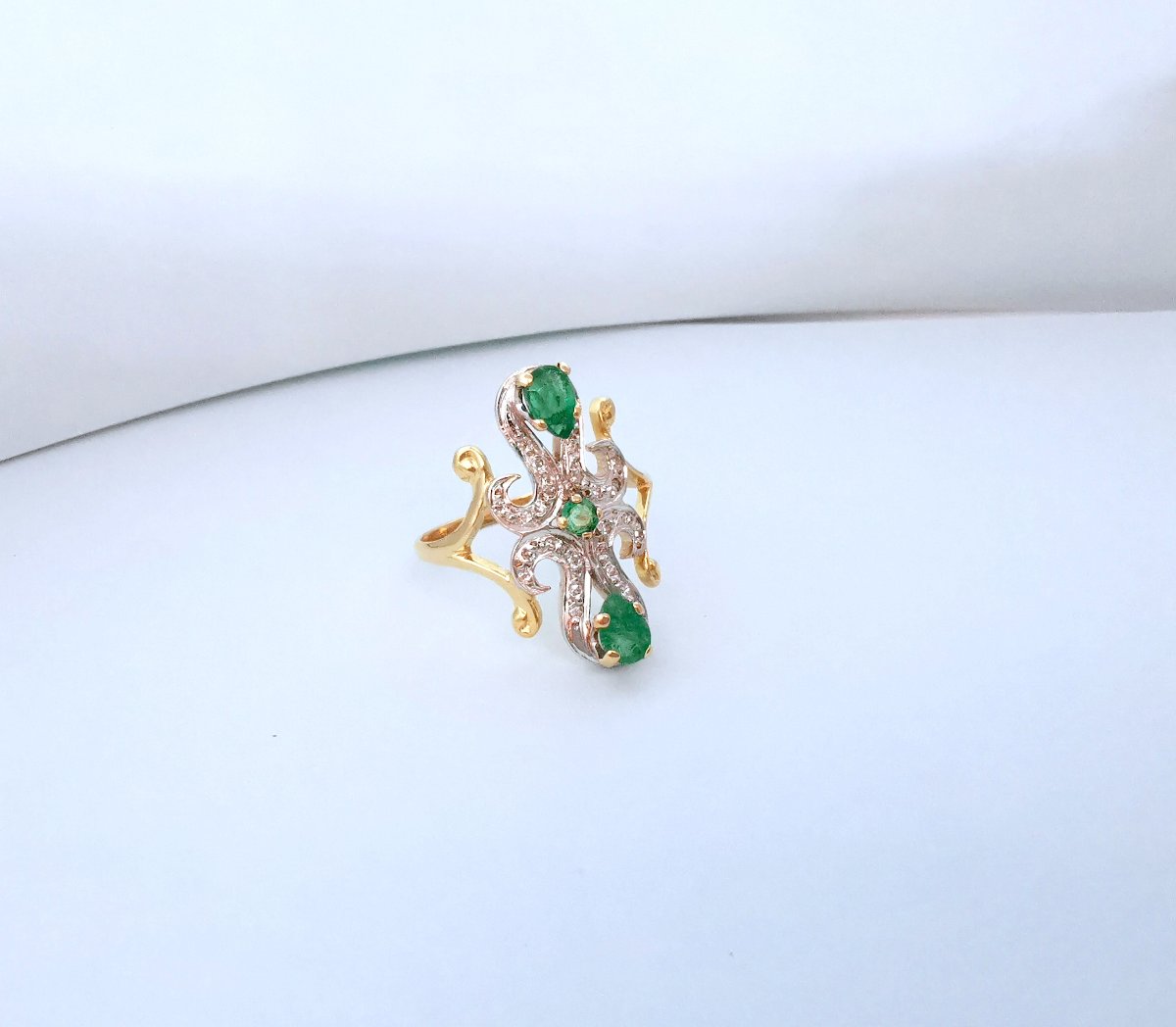 Marquise-cut Emerald And Diamond Ring, 18k Two-tone Gold-photo-1