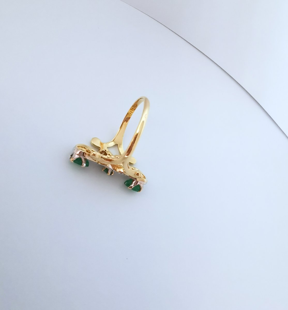 Marquise-cut Emerald And Diamond Ring, 18k Two-tone Gold-photo-2