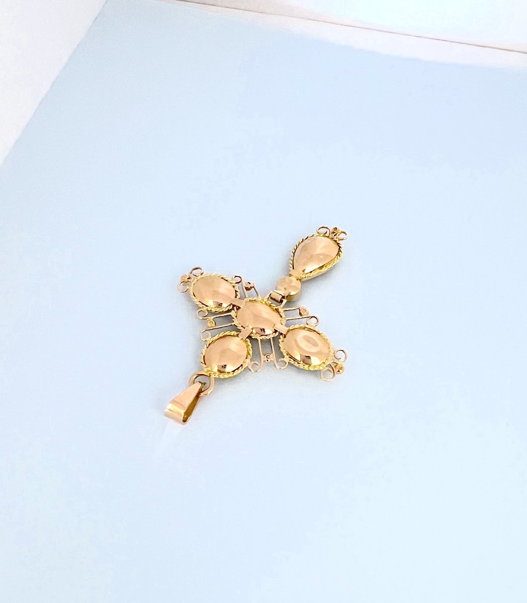 Pendentif Croix Ancienne Grenats de Perpignan — Or Jaune 18K-photo-8