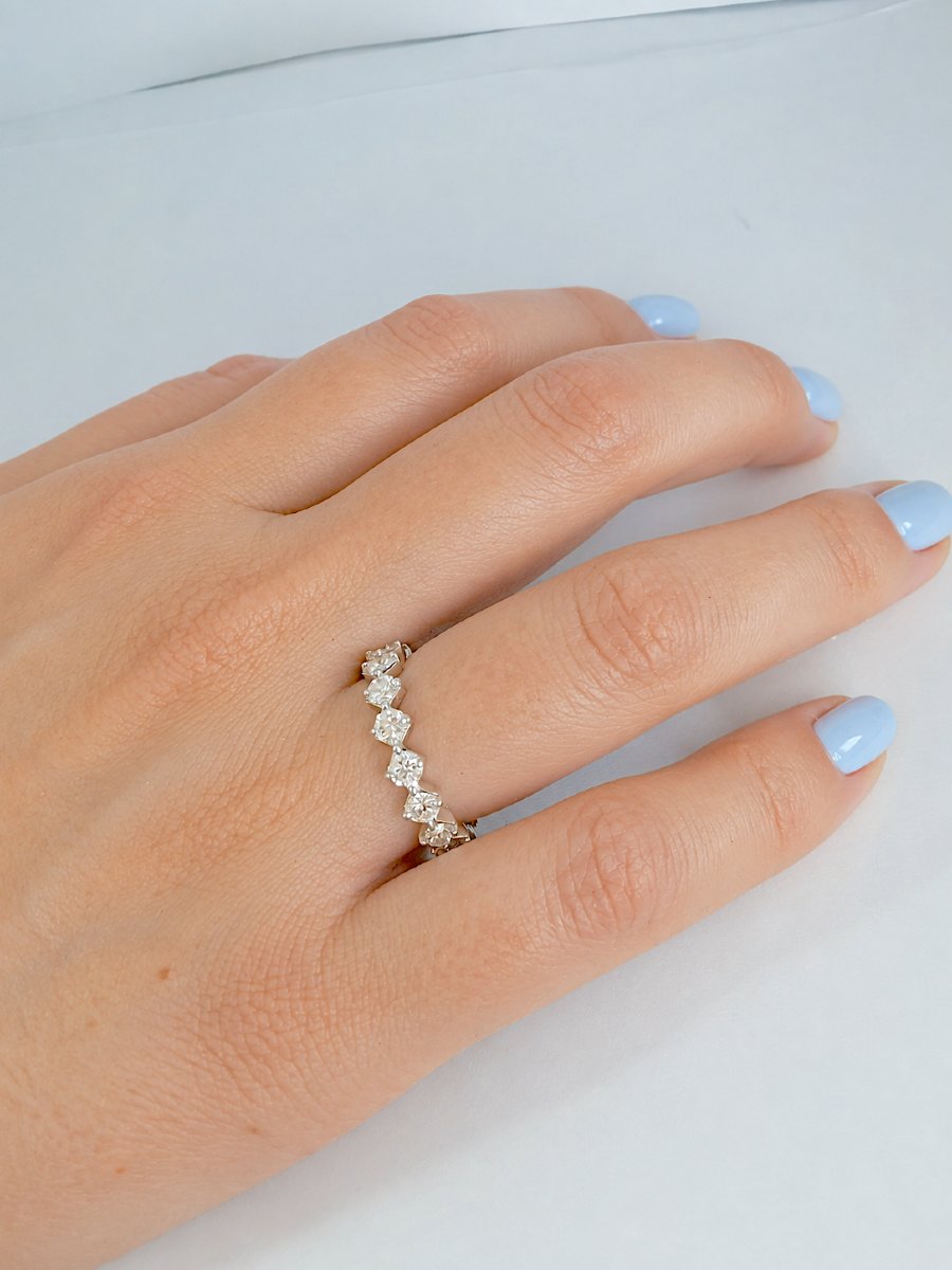 Alliance américaine vintage 1970 or blanc 18K – Diamants 1,60 ct-photo-3