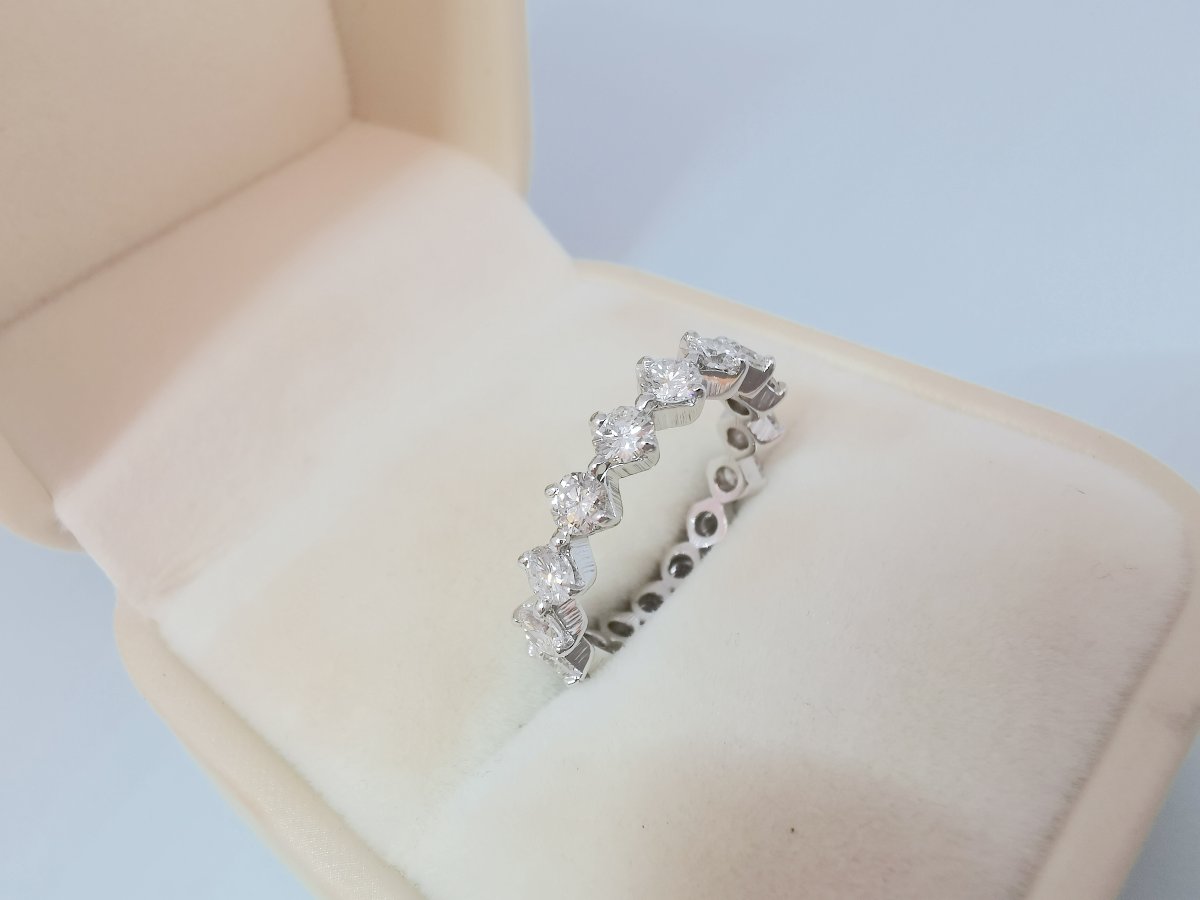 Alliance américaine vintage 1970 or blanc 18K – Diamants 1,60 ct-photo-3