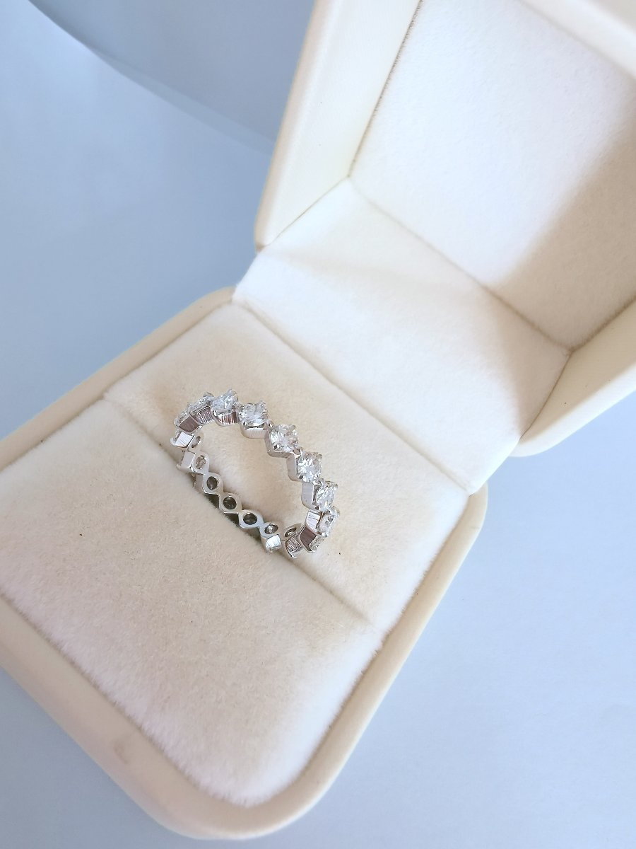 Alliance américaine vintage 1970 or blanc 18K – Diamants 1,60 ct-photo-4