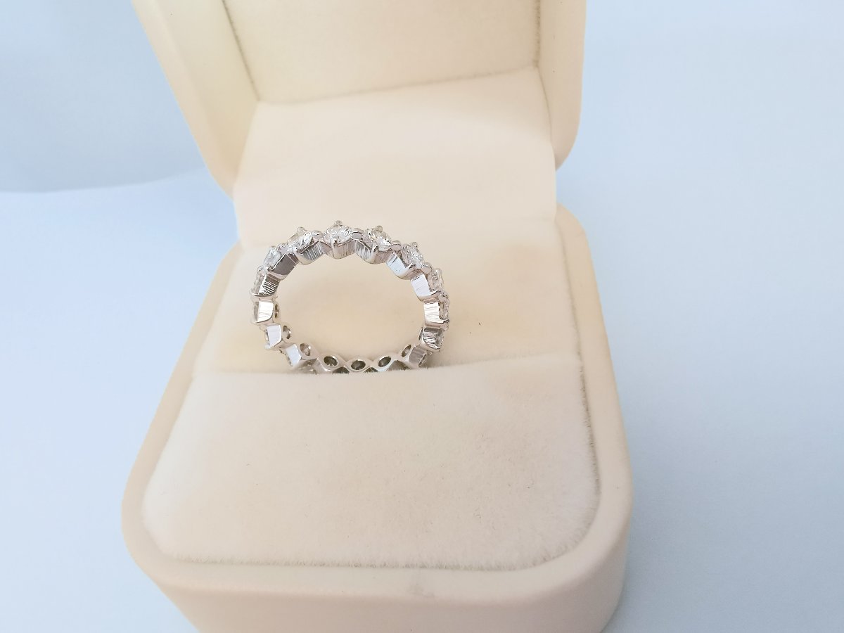 Alliance américaine vintage 1970 or blanc 18K – Diamants 1,60 ct-photo-7
