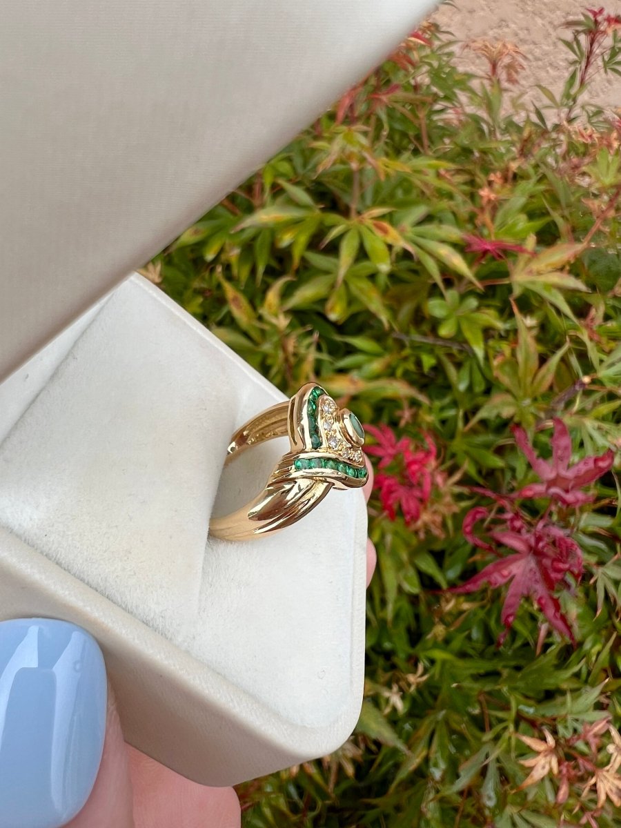 Emerald And Diamond Ring, 18k Yellow Gold, Pre-owned Jewelry-photo-1