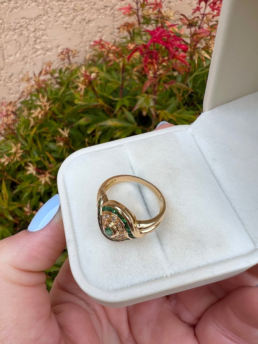 Emerald And Diamond Ring, 18k Yellow Gold, Pre-owned Jewelry-photo-4