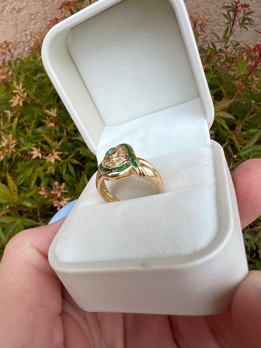 Emerald And Diamond Ring, 18k Yellow Gold, Pre-owned Jewelry-photo-5