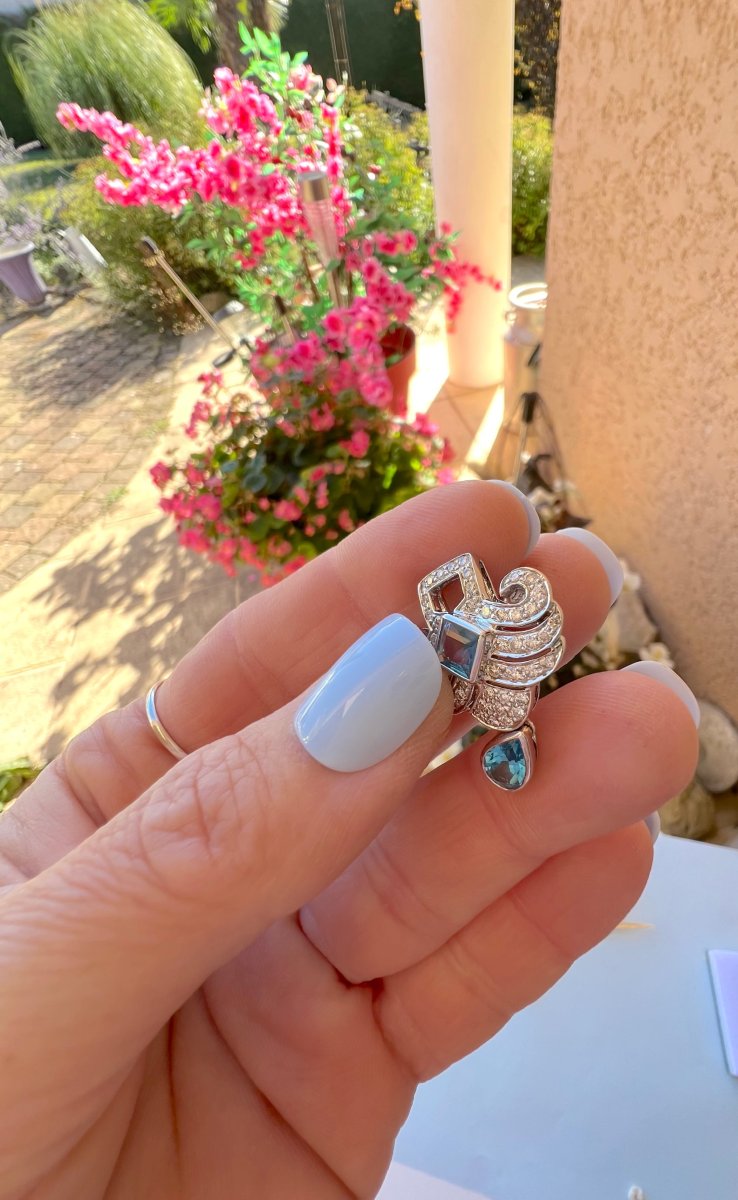 18k White Gold Earrings With Blue Topaz And Diamonds-photo-3
