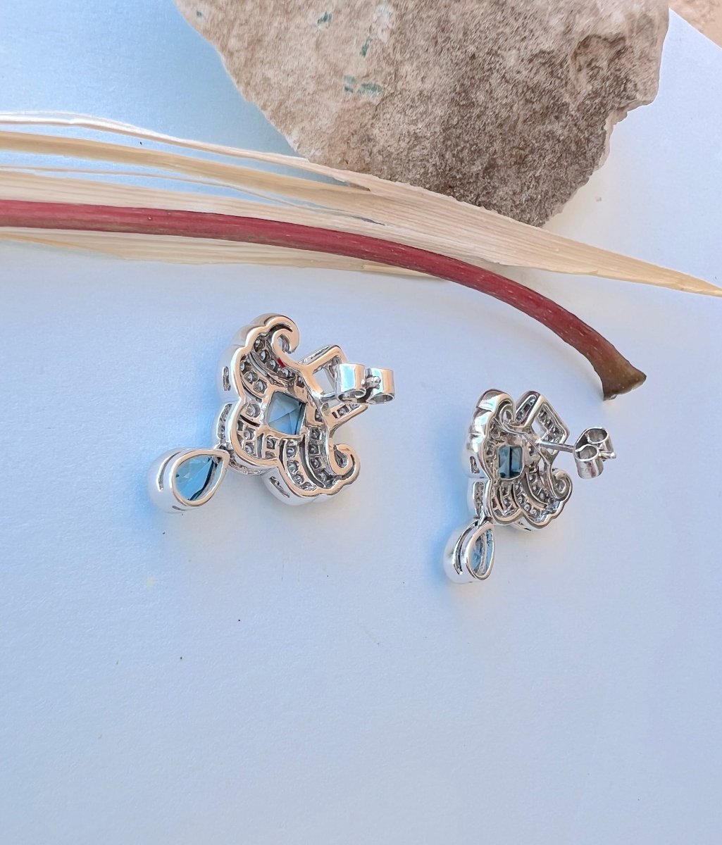 18k White Gold Earrings With Blue Topaz And Diamonds-photo-5