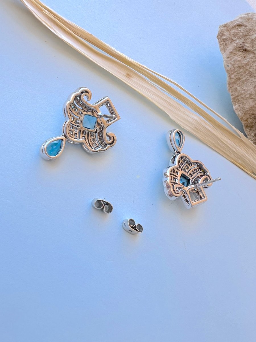 18k White Gold Earrings With Blue Topaz And Diamonds-photo-6