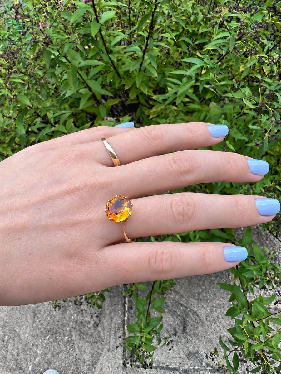 18k Yellow Gold Citrine Solitaire Ring-photo-3