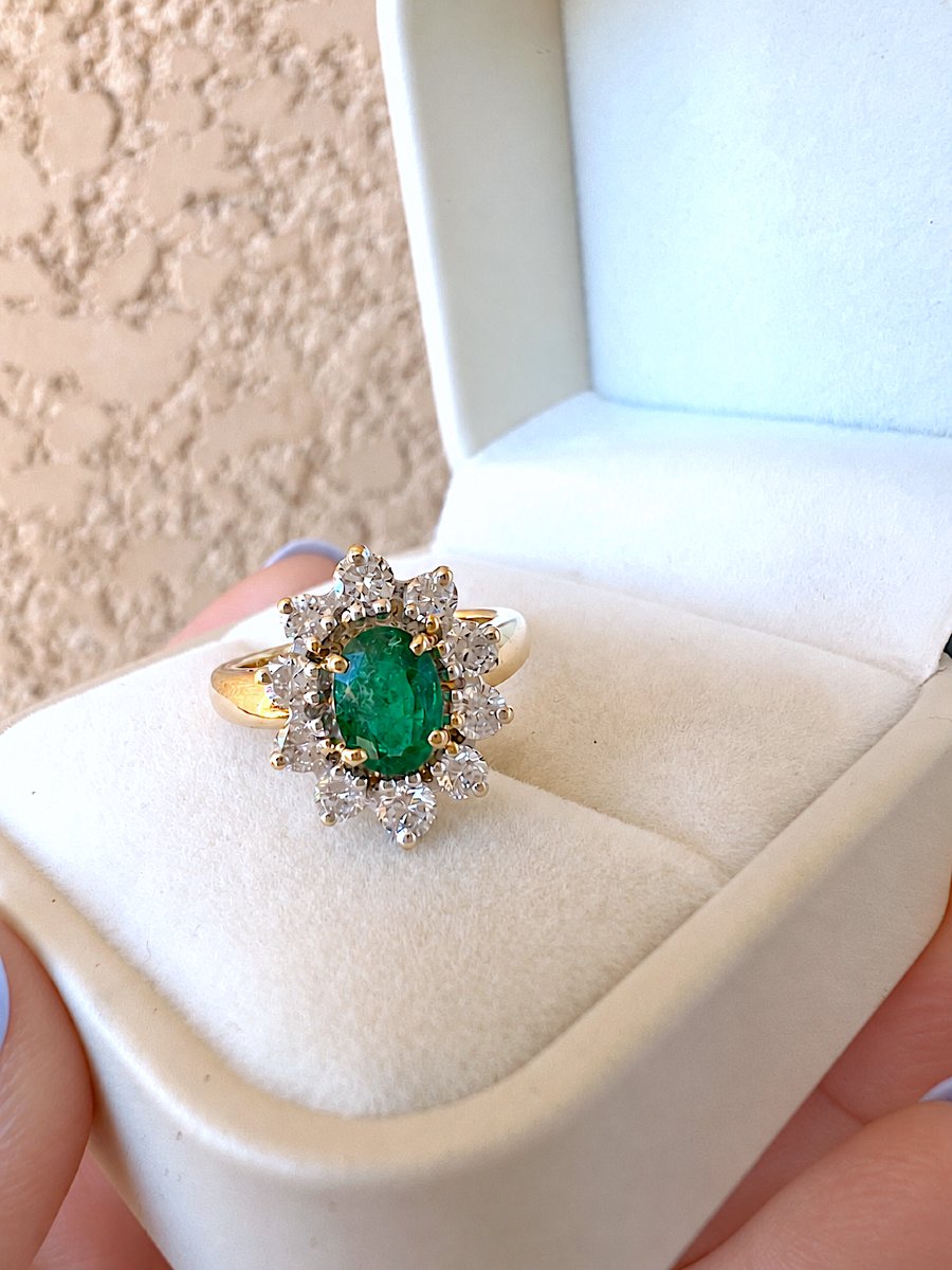 Bague marguerite émeraude et Diamants Or 18K -photo-2
