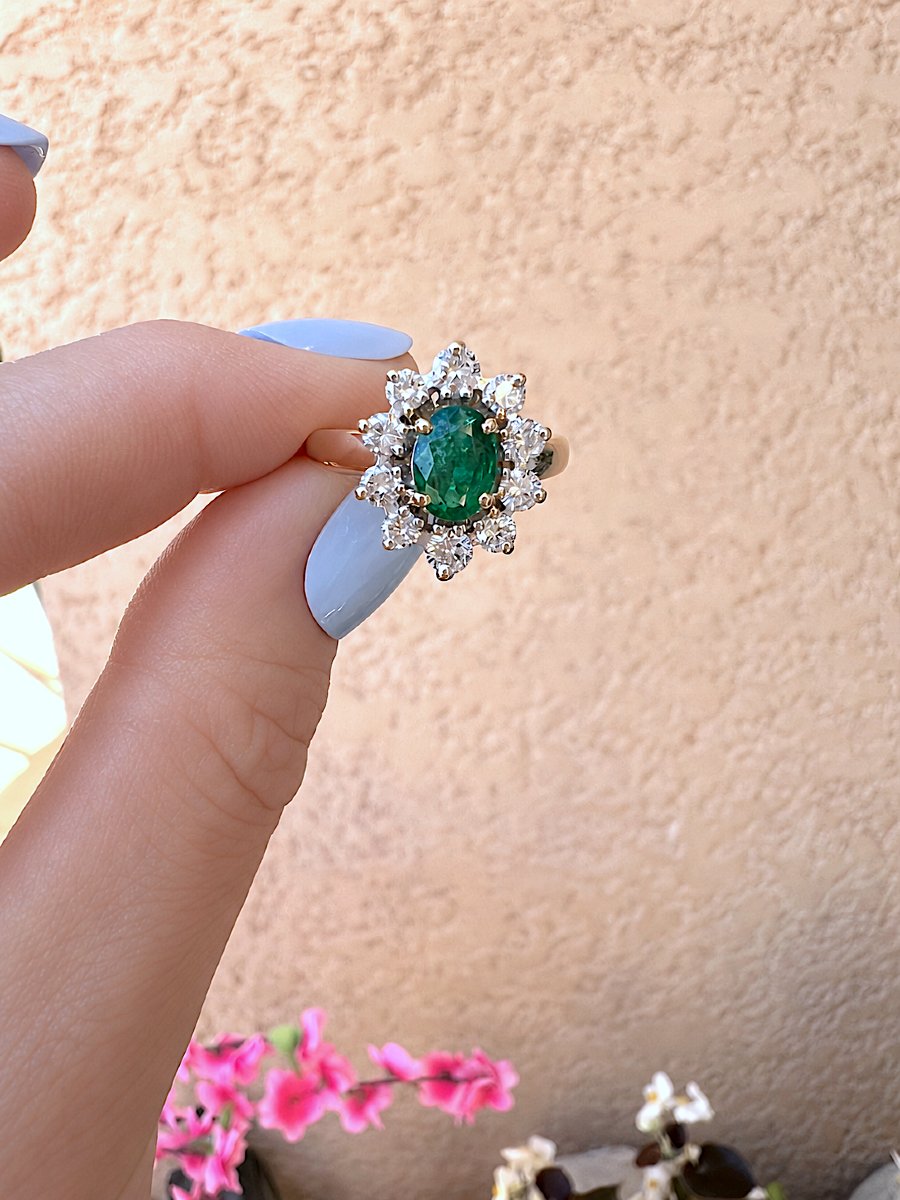 Bague marguerite émeraude et Diamants Or 18K -photo-4