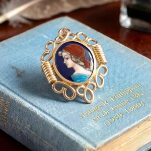 Vintage 18k Gold Pendant Brooch, Limoges Enamel, Signed Philippon