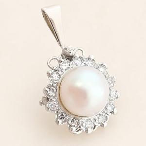 Cultured Pearl And Diamond Pendant, 18k White Gold