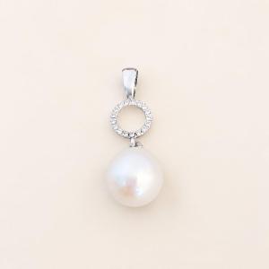 Pendentif perle de culture Ø 10 mm et diamants, or blanc 18K