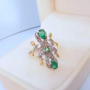 Marquise-cut Emerald And Diamond Ring, 18k Two-tone Gold