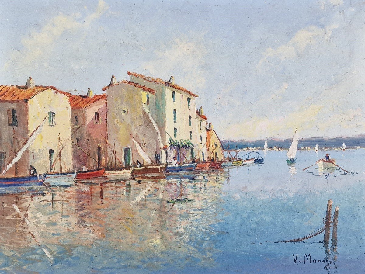 Vincent Manago (1880-1936) Signed French Original Oil/board - Martigues, Riviera, Sea, Harbor-photo-2
