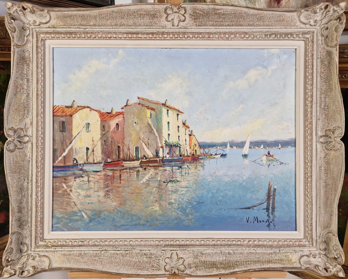 Vincent Manago (1880-1936) Signed French Original Oil/board - Martigues, Riviera, Sea, Harbor