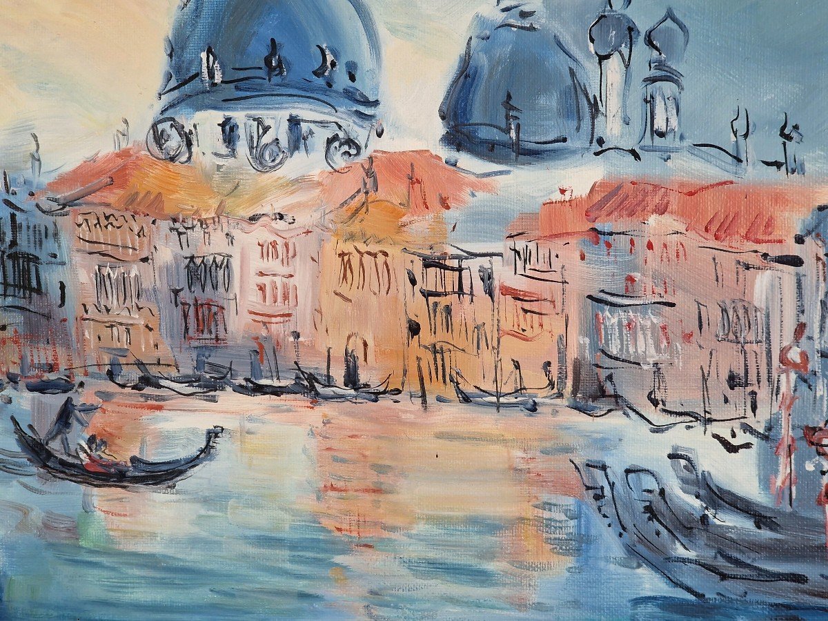 Catherine Garros (born 1954) Signed French Orig Oil/canvas - Venice, Italy, Sea, Gondola-photo-3