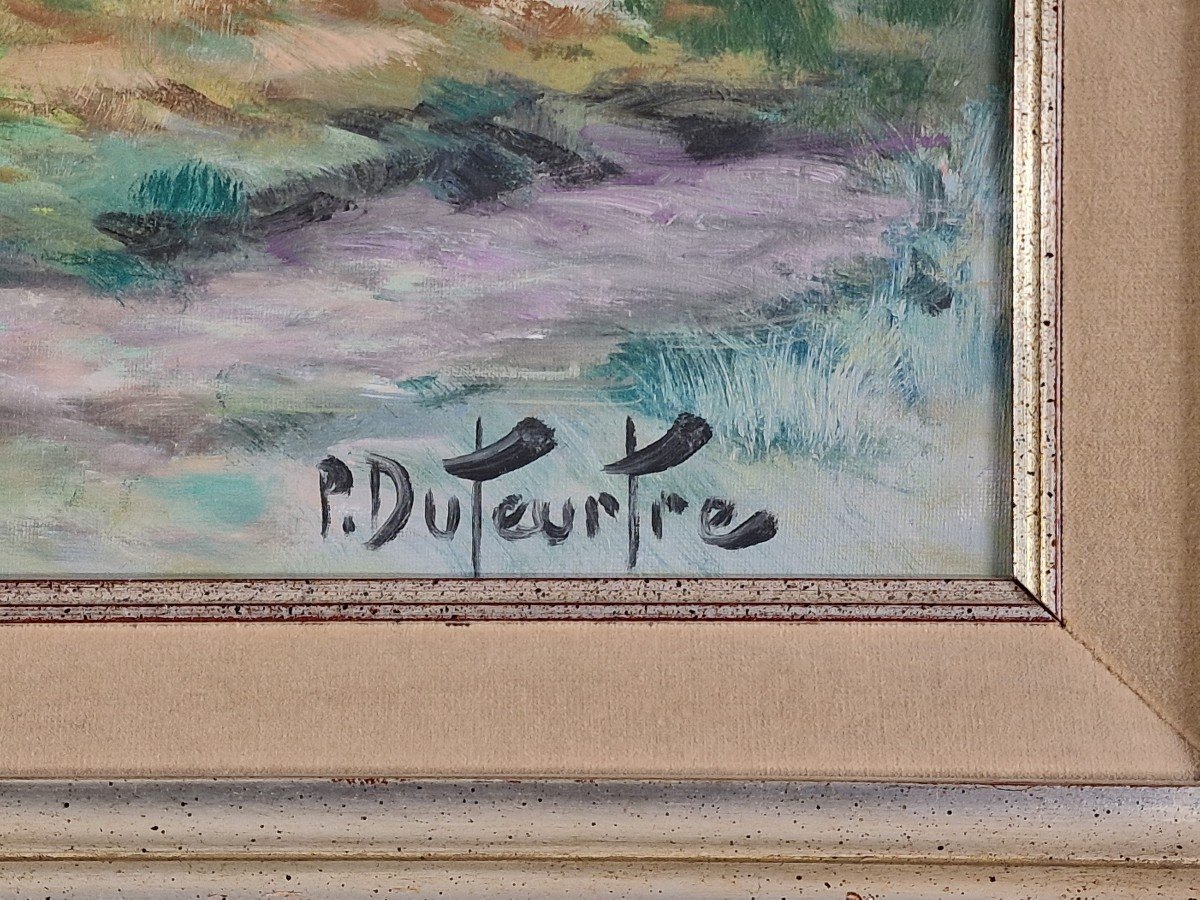 Pierre Eugene Duteurtre (1911-1989) Signed French Orig Oil/canvas - River, Figure, Boat, Loire-photo-6