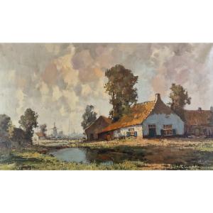 Henri Joseph Pauwels (1903-1983) Signed Belgian Org Oil/canvas - Landscape, Mill, Holland