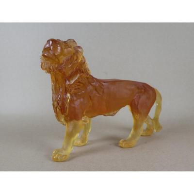 Lion In Amber Crystal Paste, Signed, Bayel, Royal Champagne Crystal