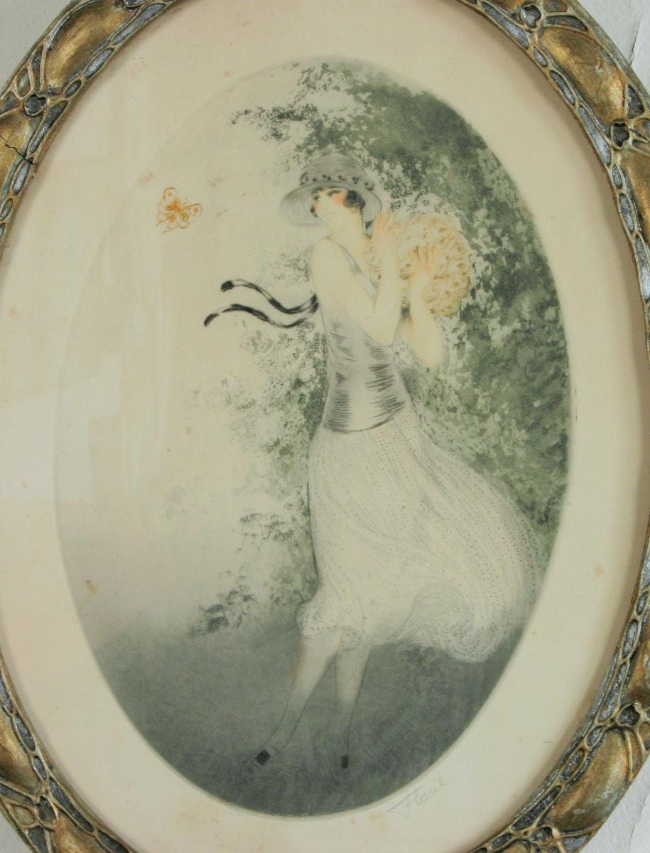 Floril, Eaux Fortes Pair In Color, Art Deco-photo-2