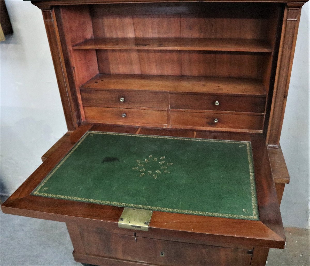 Small Secretary With Flap, Flamed Mahogany, Marble Top, Empire Period-photo-2