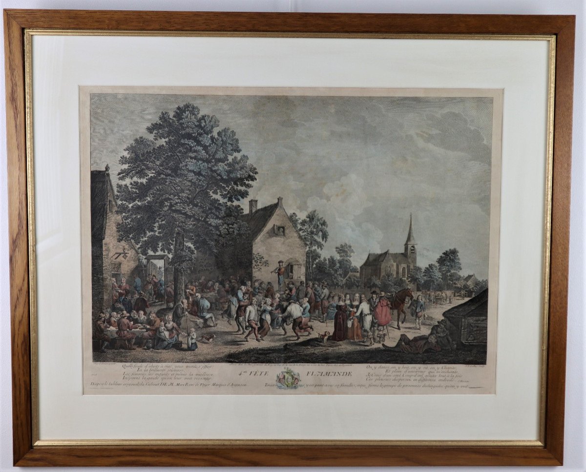 D.Teniers, J P Le Bas, Les Fêtes Flamandes, Suite De 6 Gravures Aquarellées, XVIIIeme.-photo-3