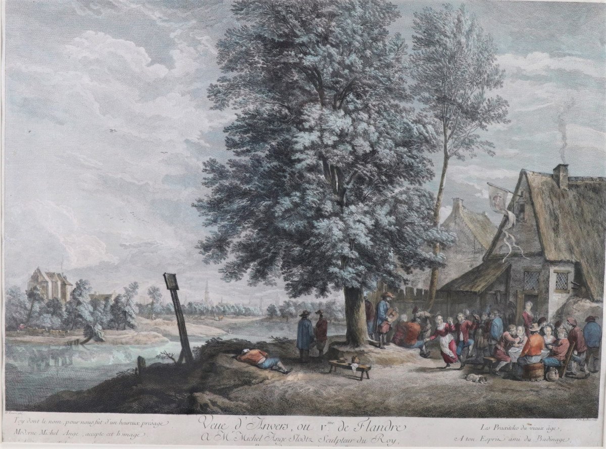 D.Teniers, J P Le Bas, Les Fêtes Flamandes, Suite De 6 Gravures Aquarellées, XVIIIeme.-photo-4