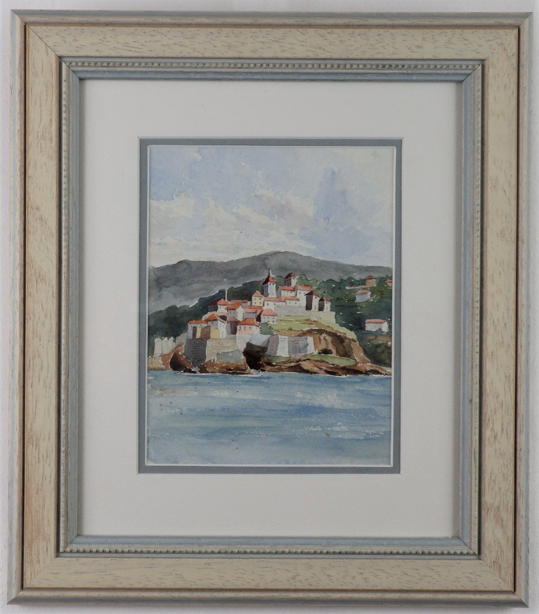 Watercolour, French School Of The XIXth Century, The Fortified Village.