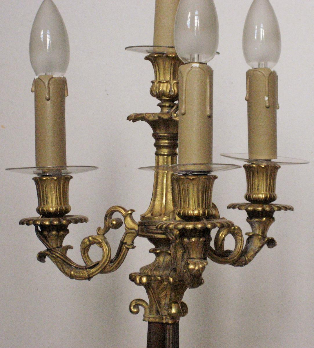 Pair Of Gilt Bronze Candelabra And, Antique Restoration Period, Electrified-photo-2