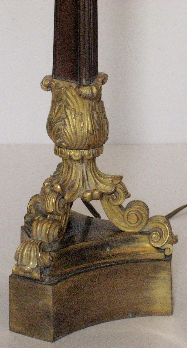 Paire De Candélabres En Bronze Doré Et Patiné, époque Restauration, électrifiés-photo-3