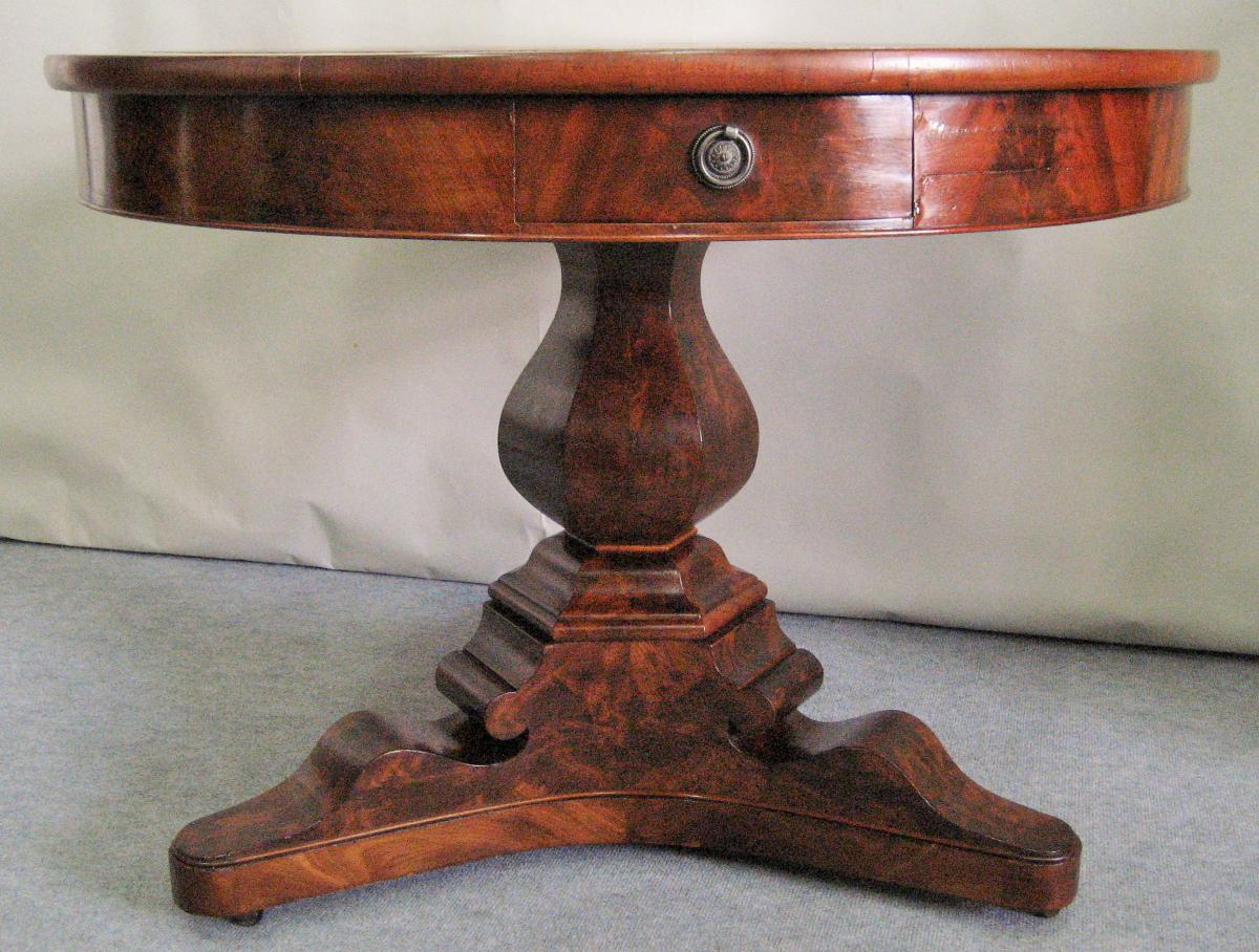 Pedestal Mahogany Restoration Period Flamed Top Leather-photo-2