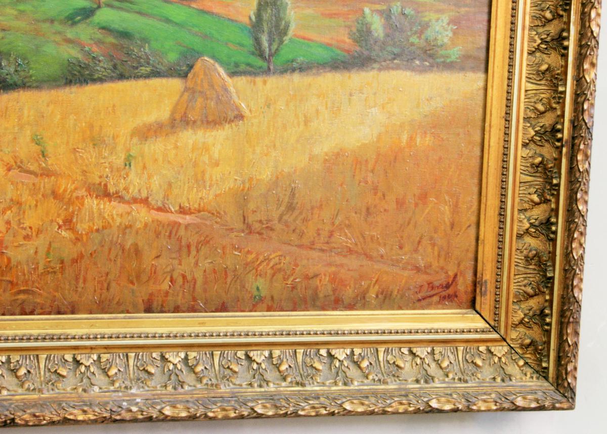 Borel Julien "south Landscape" Oil On Canvas, Frame Golden Beginning Of XX-photo-3