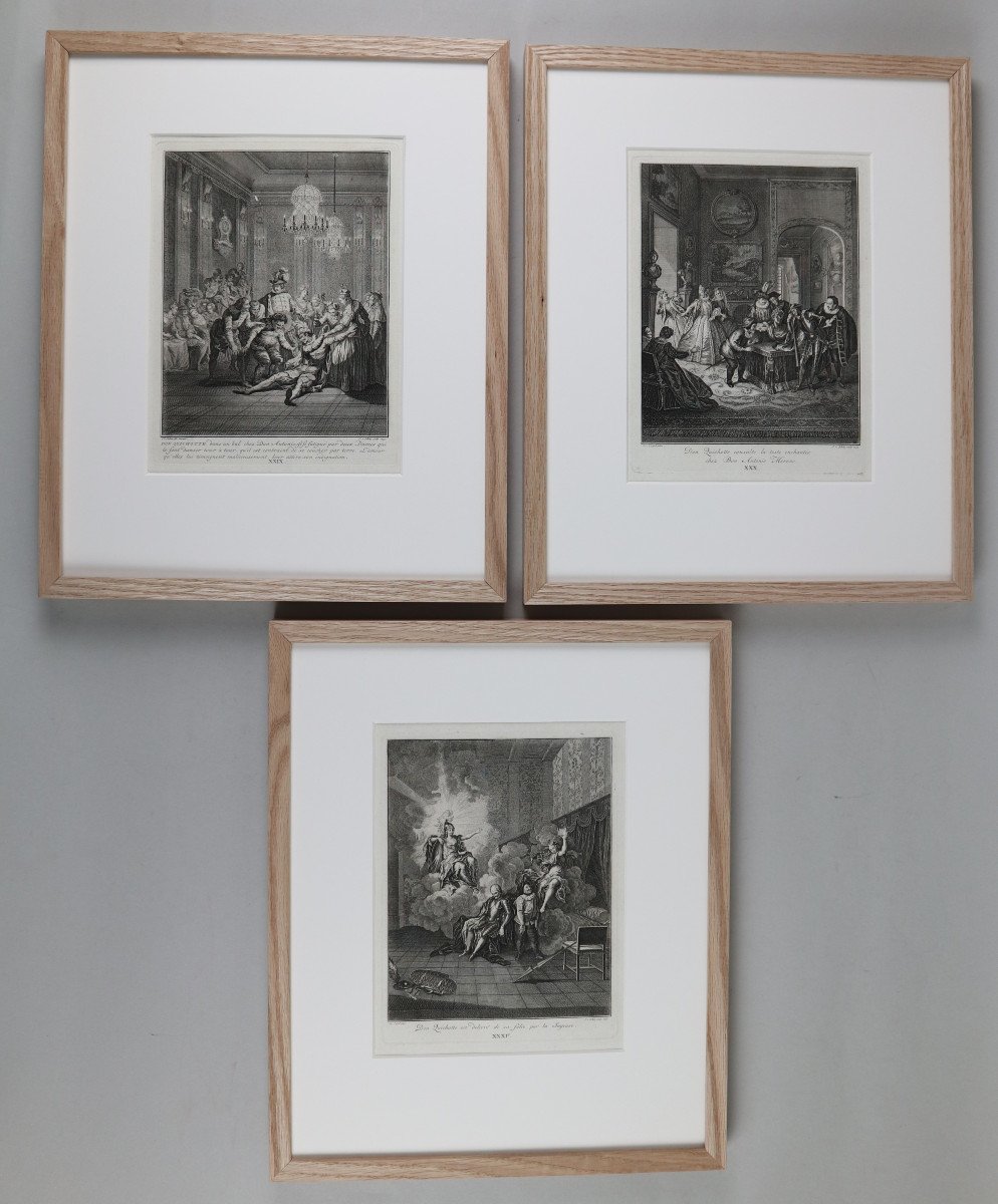 Don Quichotte Suite De 31 Gravures Par Charles Coypel, XVIIIeme , Dans Un Encadrement Moderne-photo-2