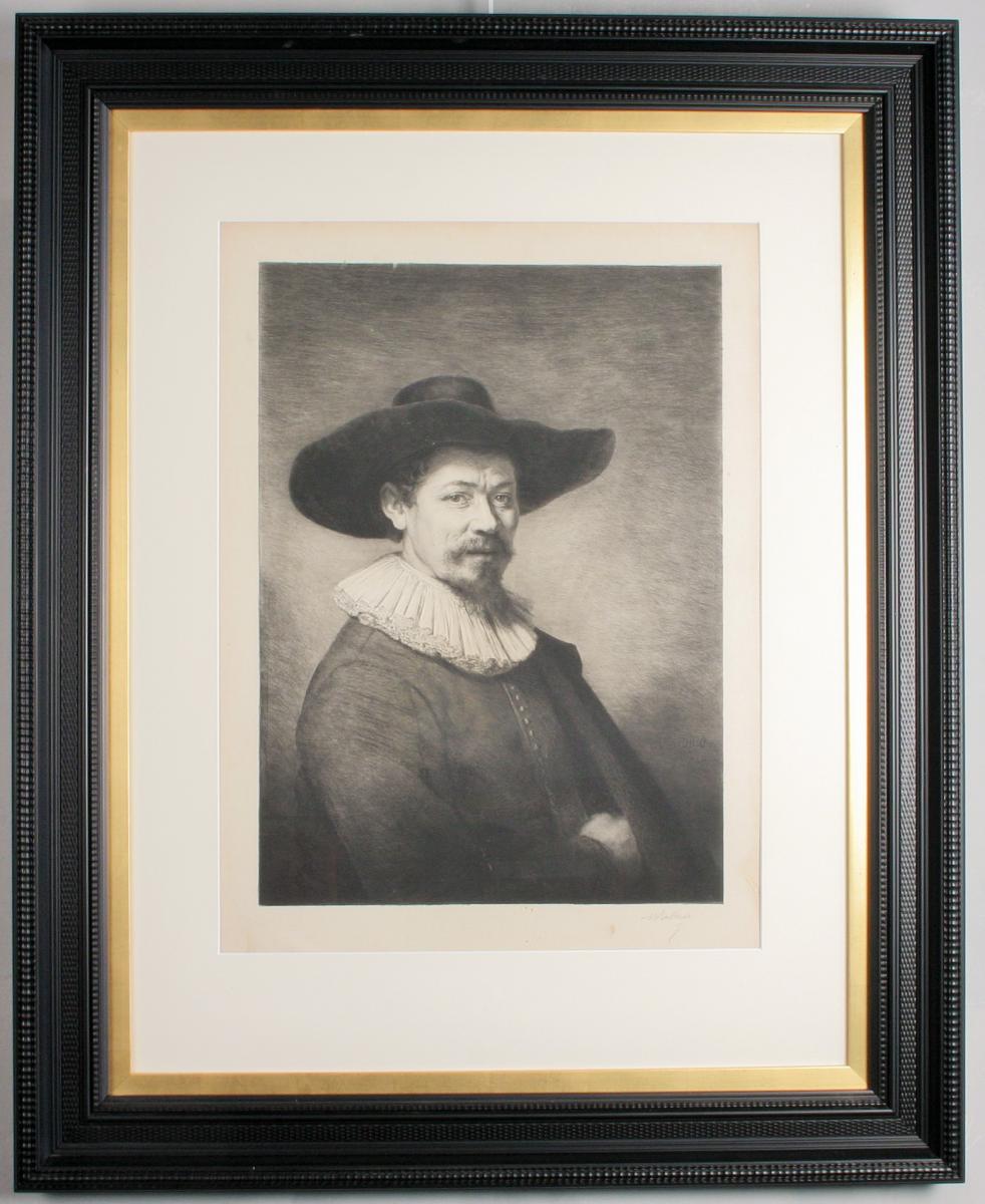 Engraving On Velin, Self Portrait, And After Rembrandt, 1884 Framed.