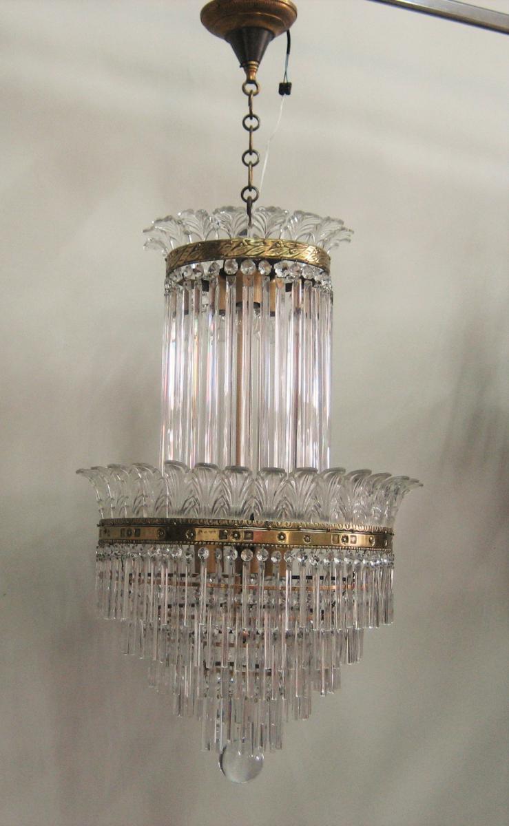 Lustre à Palmettes Et Barres De Verre, Début 20éme