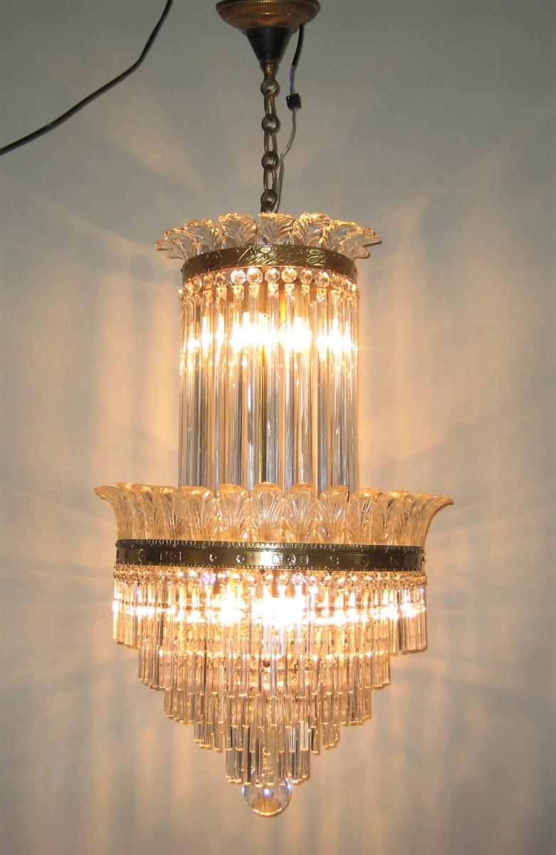 Chandelier Palmettes And Bars Glass, Start 20th-photo-2
