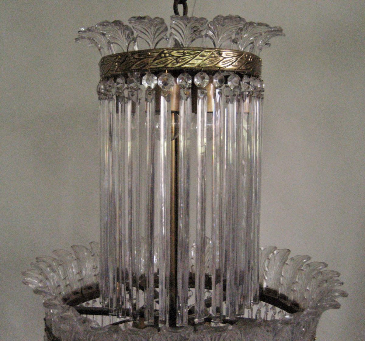 Chandelier Palmettes And Bars Glass, Start 20th-photo-4