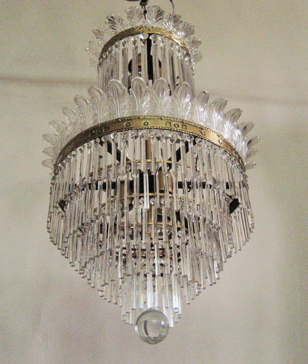 Chandelier Palmettes And Bars Glass, Start 20th-photo-7