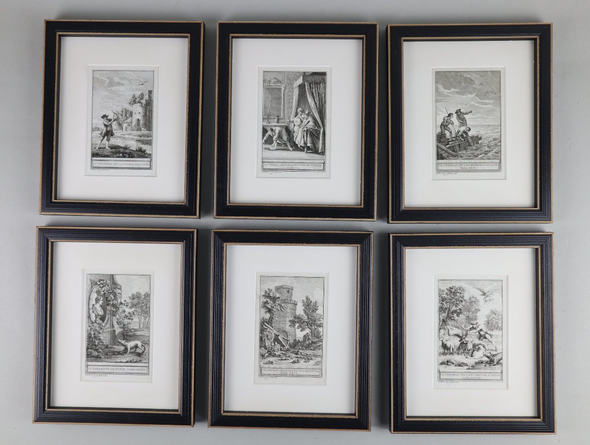 La Fontaine's Fables, A Set Of 28 Framed Prints, 1758.-photo-2