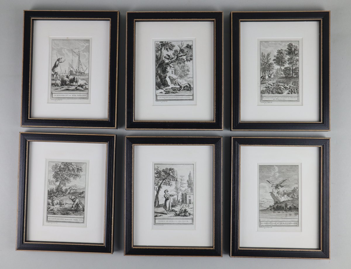 La Fontaine's Fables, A Set Of 28 Framed Prints, 1758.-photo-3