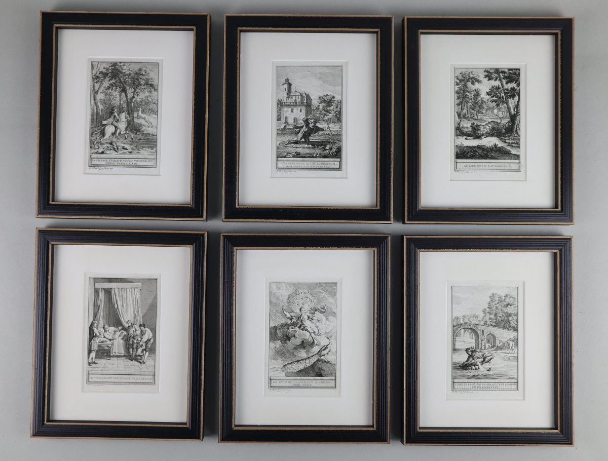 La Fontaine's Fables, A Set Of 28 Framed Prints, 1758.-photo-4